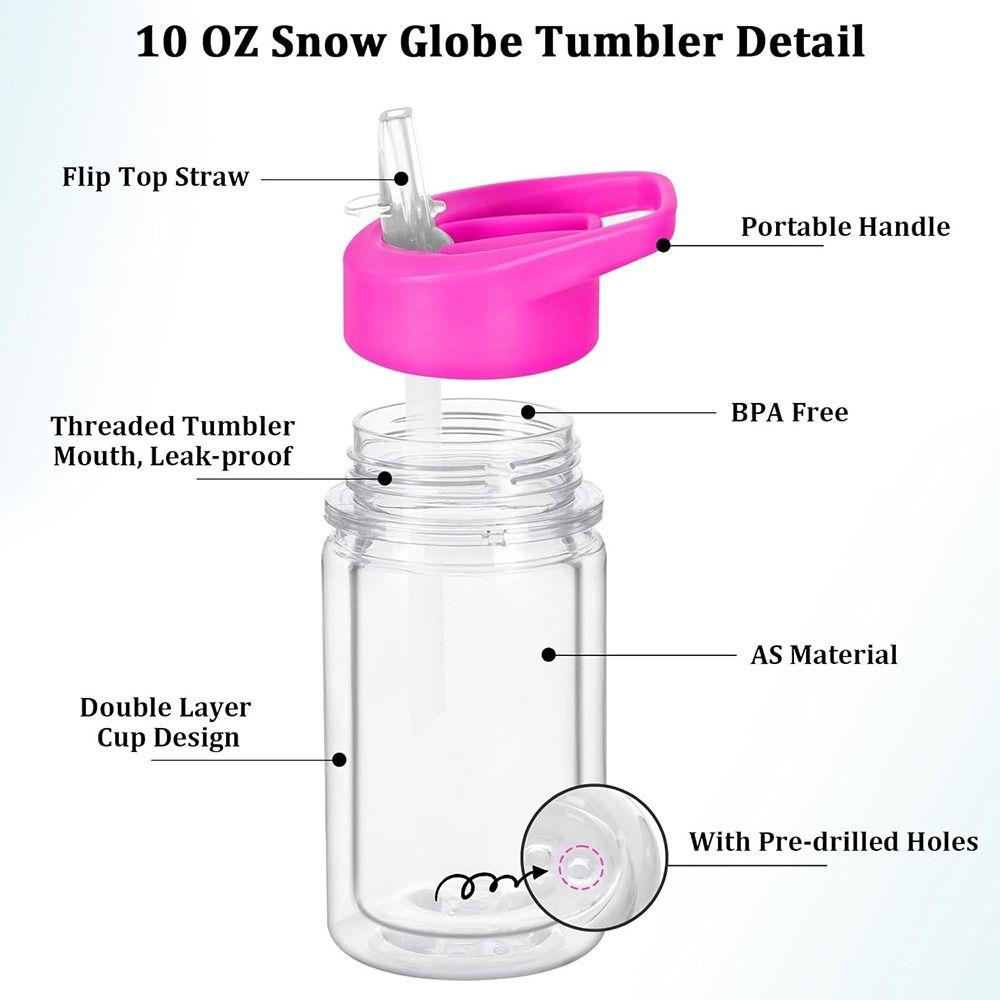 NEW 300ml Capacity Snow Globe Tumbler Reusable Double Layers Water Bottles Pre-Drilled Break-Resistant Mason Jar Cups DIY Gift