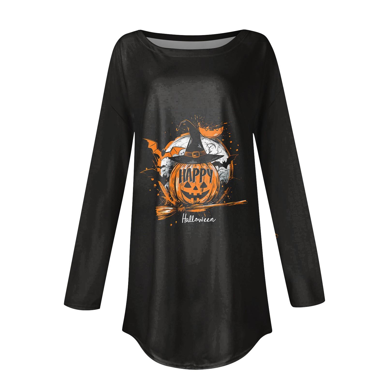 Женская свободная футболка с длинным рукавом с круглым вырезом и принтом — фото 5