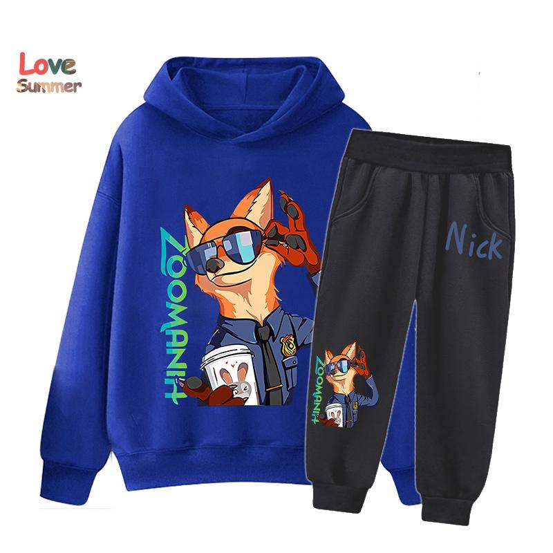 2pcs Kids Zootopia 2 Hoodie Joggers Set Kids Judy Nick Kids Sweatshirt 2pcs Suit Casual Playwear Everyday Sports Matching Outfit for Boys
