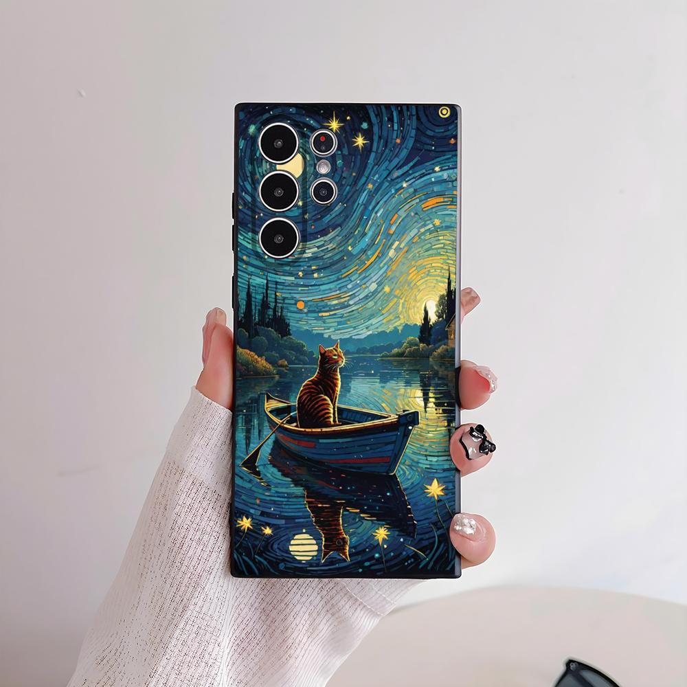Van ART G-Gogh Funny Cat Phone Case for Samsung S series s21 s22 s23 s24 s25 FE Plus Ultra TPU Soft to Skin-friendly case