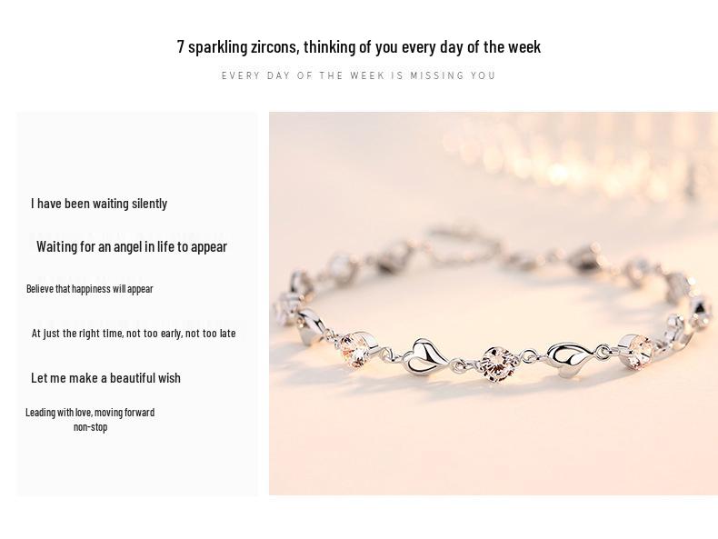 Min Yue S925 Sterling Silver Zircon Heart Bracelet - Women's Elegant Fashion Jewelry for Qixi Valentine's Day