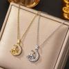 Star Moon Titanium Steel Necklace: Hollow, Full Diamond, Light Luxury Clavicle Chain for Women