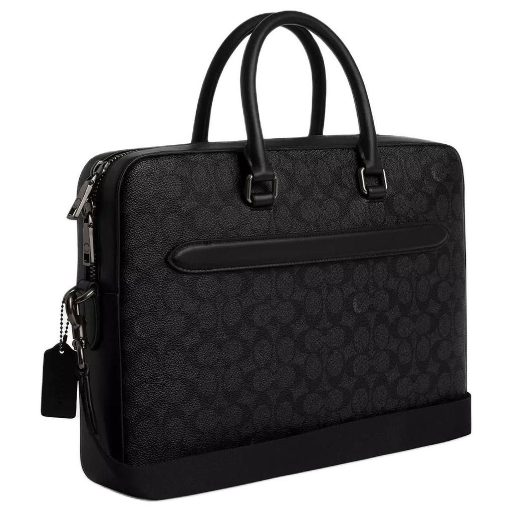 Coach Ethan 38 Logo Print Detachable Shoulder Strap Zipper Closure Coated Canvas Shoulder Crossbody Tote Bag Large Men Bags Black CV917-QBMI5