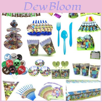 Minecraft Baby Shower Birthday Party Supplies Featuring Vibrant Tableware Set