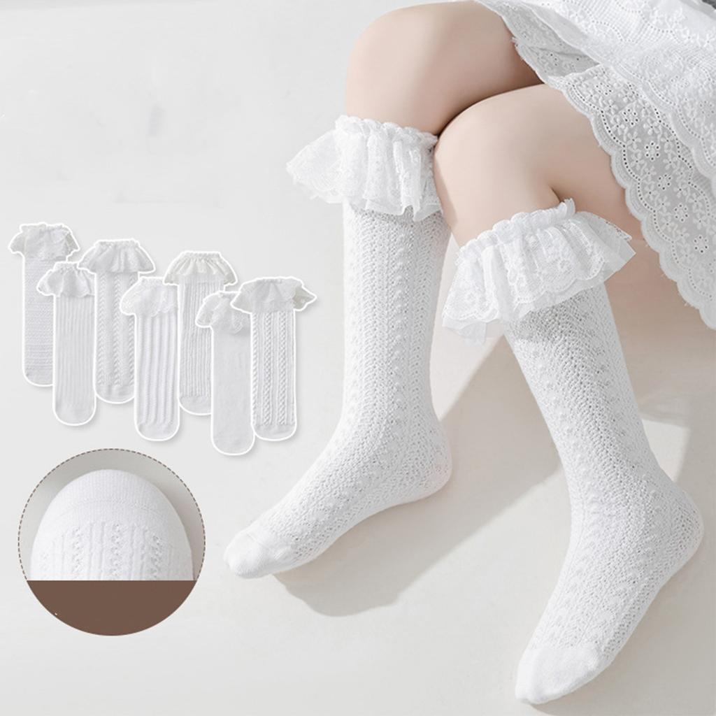 Girls Lace Trim Knee High Socks, Calf Length Socks for Girls, Cute Socks for Daily Wear