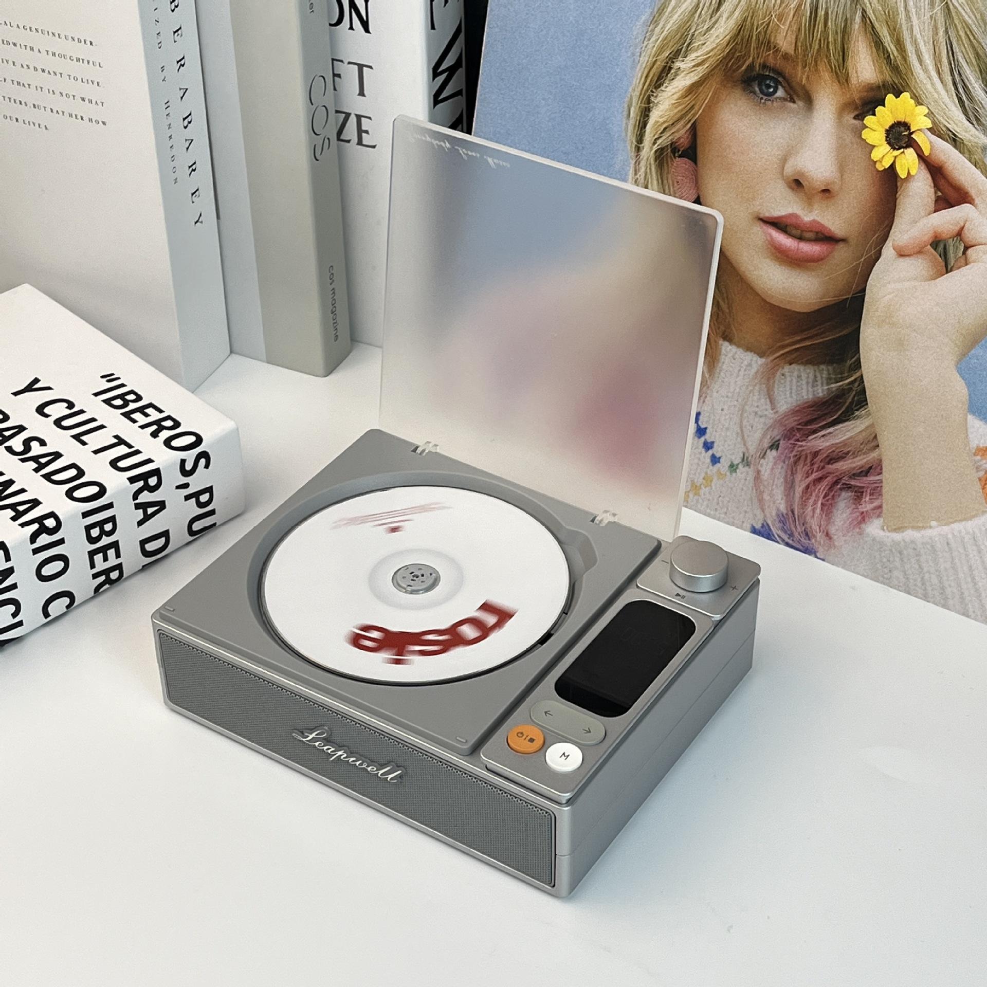 

Household Bluetooth Receiver CD Speaker Player Retro Phonograph Integrated Lithium Battery 4000mAh Player срібний