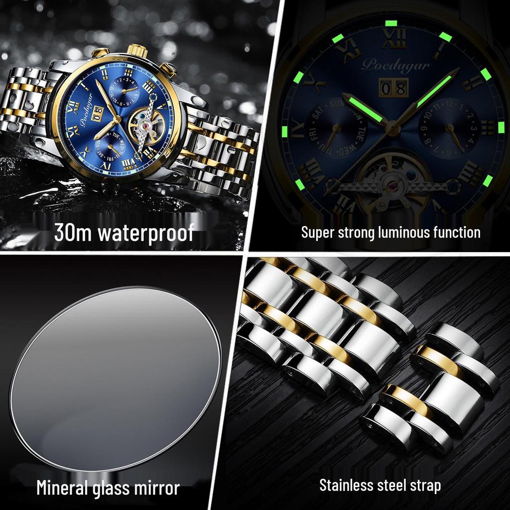 TikTok Trending Men's Automatic Waterproof Stainless Steel Luminous Skeleton Watch