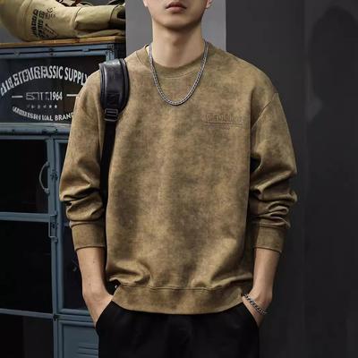 Autumn Heavy Retro Washed Sweater Men'S American Trendy Brand Printed Long-Sleeved Loose Large-Size Crew Neck Bottoming Shirt