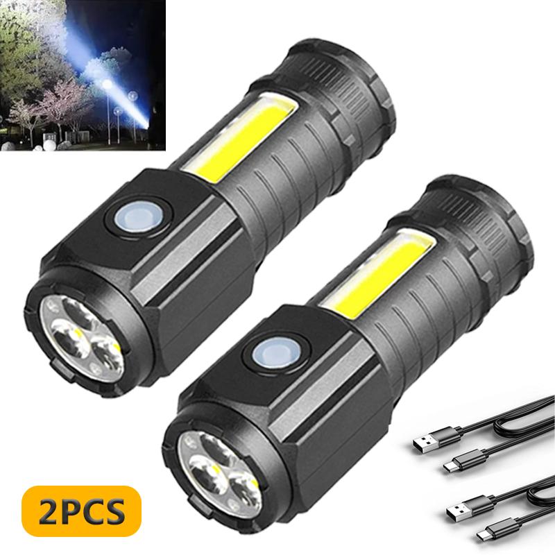 Portable outdoor flashlight, Four lighting modes, Pen clip design, Magnetic bottom, USB port charging