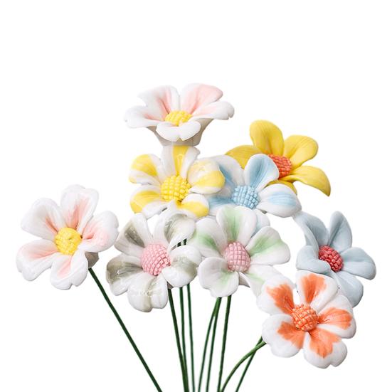Ručně vyráběná keramická simulace květiny Realistický umělý barevný květ Dekorace Umělá květina se stonkem DIY Dekorace vázy