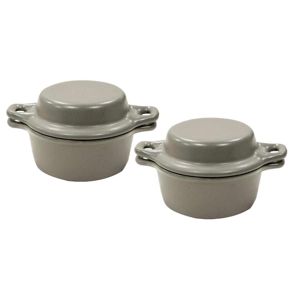 Kamoshika Douguten Mini Cocottes, Heat-Resistant Ceramic, Set of 2 with Lids, Banko Ware, Made in Japan (Gray)
