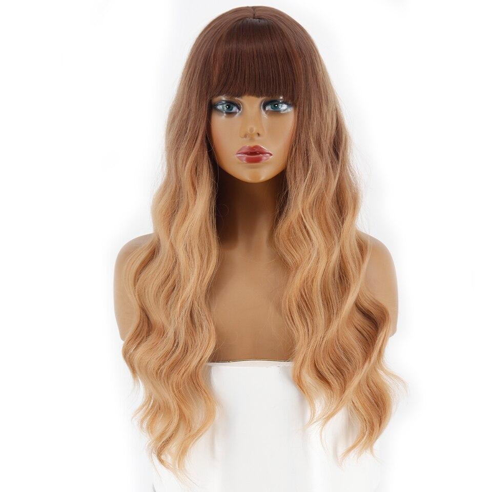 XINRAN Synthetic Long Wig Blue Wave Wig With Bangs Synthetic Heat-resistant Fiber Hair Cosplay Black Female Long Wig Christmas Wig