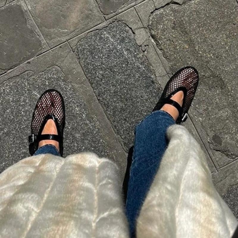New  Summer Women's Mesh Ballet Flat Shoes Woman Large Round Head Breathable and Comfortable Female Fashion Sandals