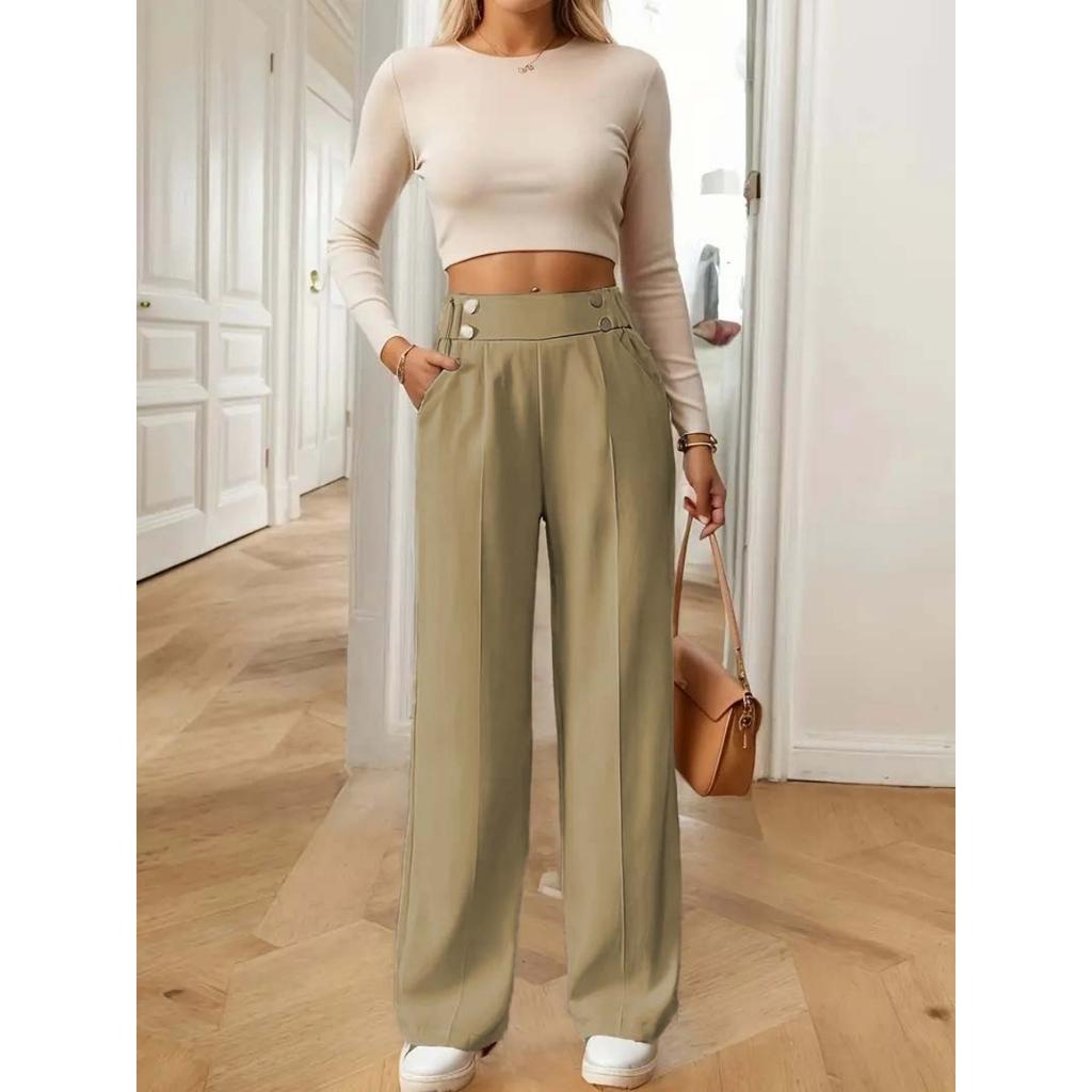 New Vertical Floor Length Casual Pants, High Waisted Pants, Loose and Elegant Straight Leg Women's Niche Design, Solid Color Pants