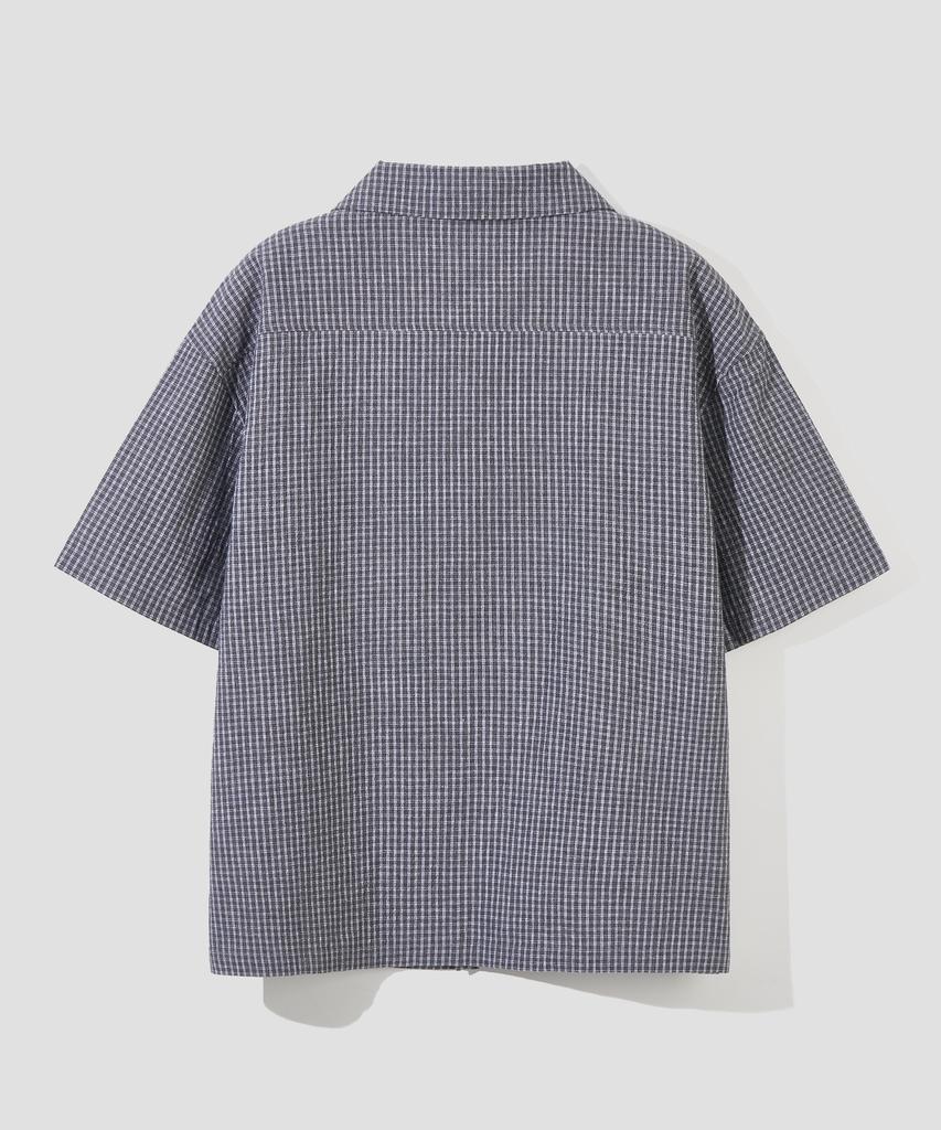 AGOD Open Collar Check Half Shirt [Black]