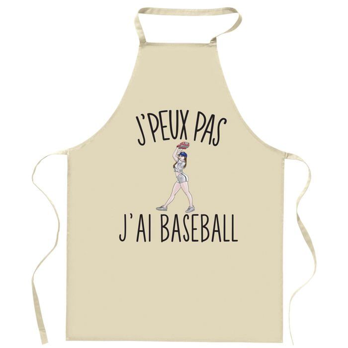 Tablier de cuisine - J'peux pas - Motif Baseball - Coton résistant - Impression en France
