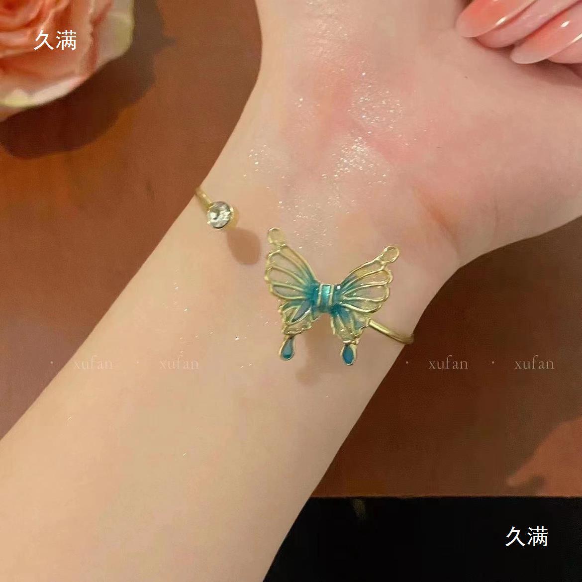 New Chinese Style~ Green Butterfly Bracelet 2023 Niche Design Sense Chinese Style Temperament Jewelry Girlfriend Jewelry