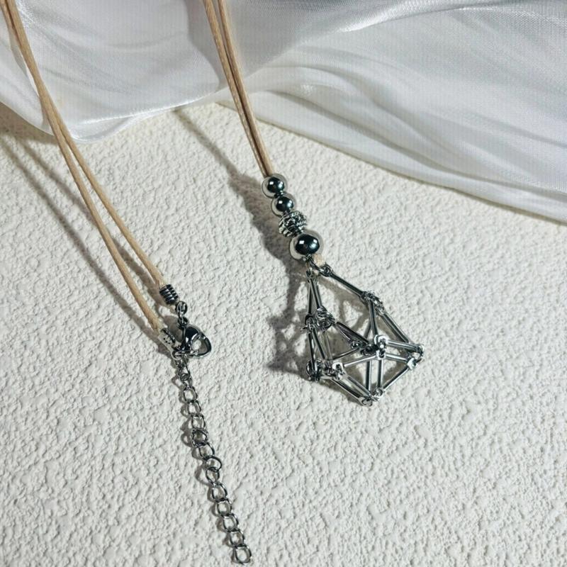 Fashionable Adjustable Metal Cage Necklace Crystal Holder Pendant Neckchain For Men Women Stylish Jewelry Accessories
