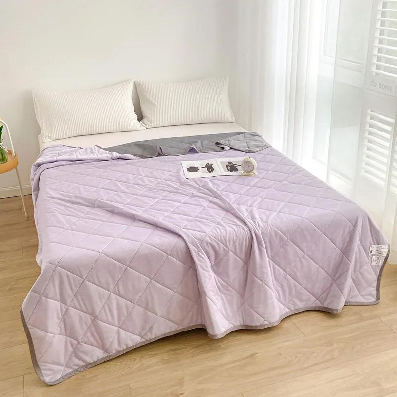 Cool Summer Quilt Solid Color Ice Silk Summer Quilt Single and Double Machine Washable Air Conditioner Gift Thin Quilt