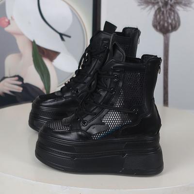 Fashion 12CM Air Mesh Microfiber Synthetic Chunky Sneakers Spring Shoes Leather Ankle Booties Women Vulcanize Boots Autumn