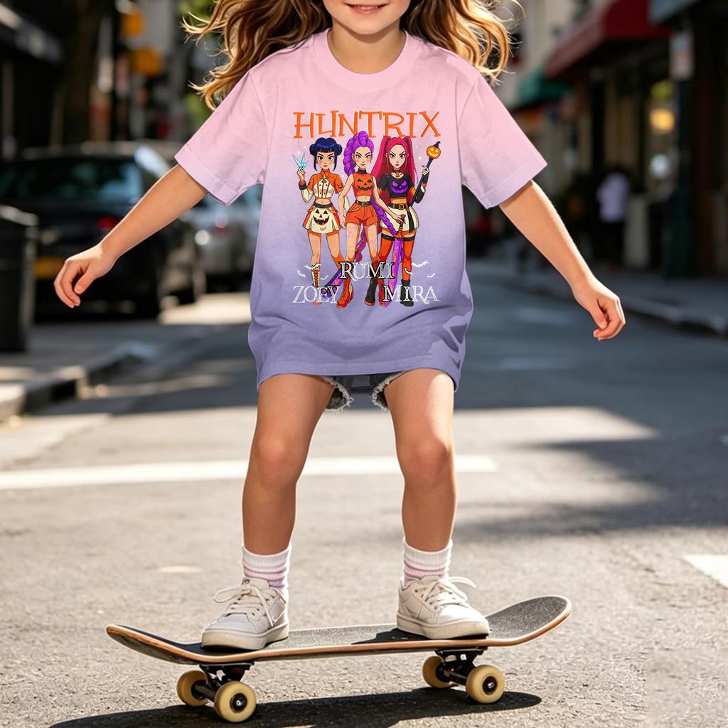 Girls Halloween Short Sleeve T-Shirt for Kids, Print, Loose Fit Casual Cotton Tee, Comfortable Top for Daily Wear