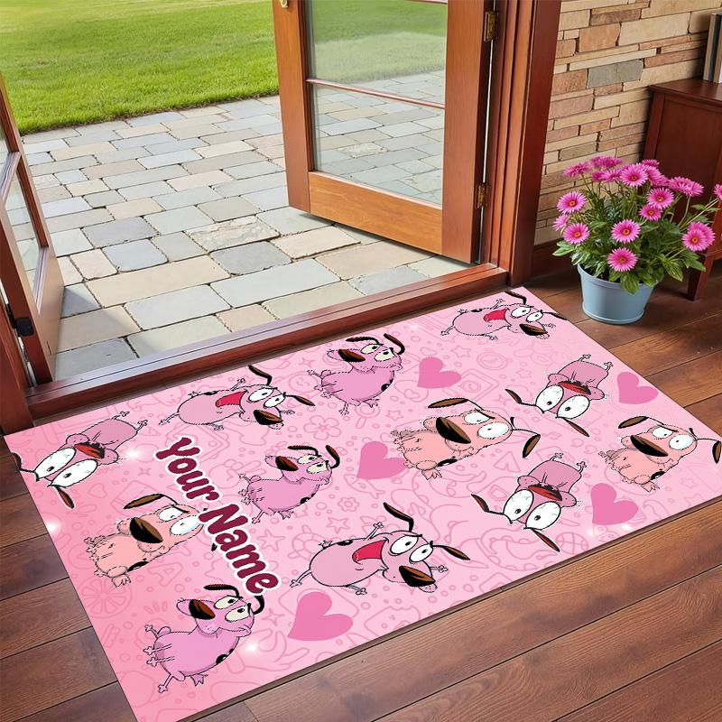 Crystal Velvet Rug Custom Name Text, Soft Non Slip Floor Mat Home DecorCourage the Cowardly Dog
