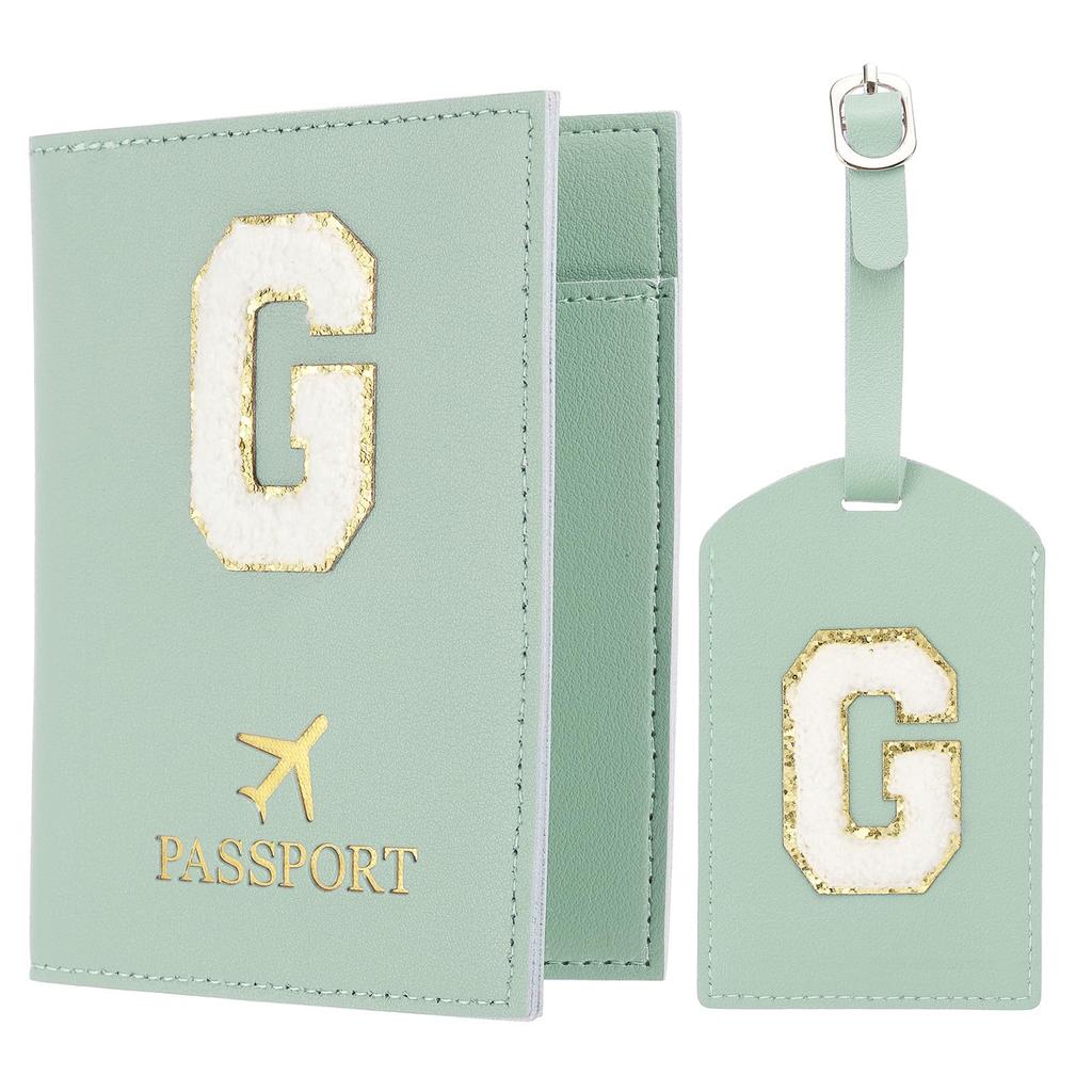Travel Passport Luggage Tag Set with Initial Passport Cover and Alphabet Chenille Letter Travel Wallet Bag Suitcase Identifier for Women and Family