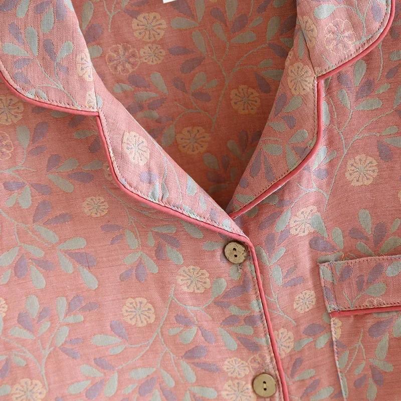 New Women's Spring and Autumn Pajama Set 100% Cotton Jacquard Long Sleeve Two Piece Simple Cardigan Home Furnishing