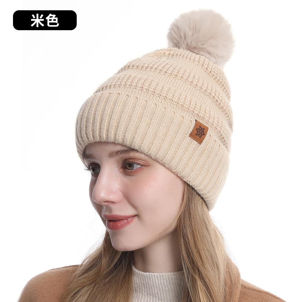 Women's Autumn and Winter Knitted Hat Scarf Gloves Three-piece Set Double-layer Warm Solid Color Wool Pullover Hat