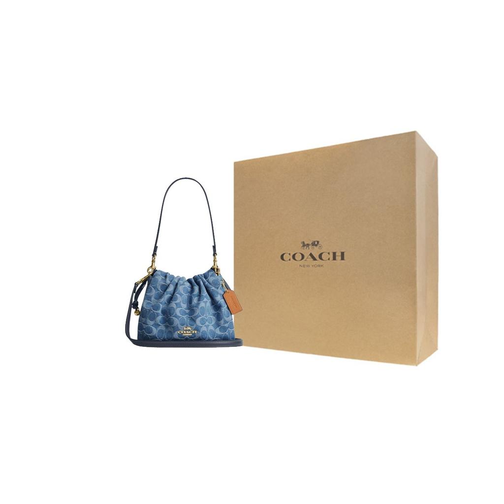 Coach Faye 22 Monogram Chain Strap Cotton And Leather Crossbody Bag Medium Women bags Denim-Blue CDB94-IMTYV