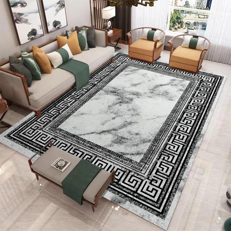 Modern Greek Key Marble Area Rug Non-Slip Washable Soft Stain Resistant Floor Carpet for Living Room Bedroom Decor