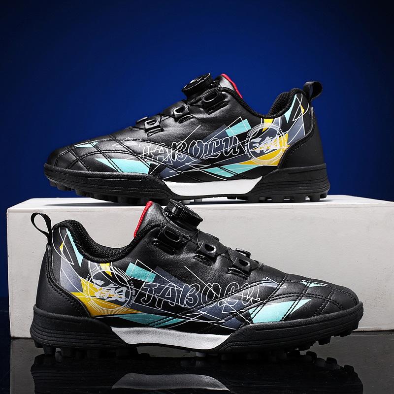 Children's football shoes Boys' primary school students game training shoes Artificial grass sneakers Rotating buckle Lace-free football shoes