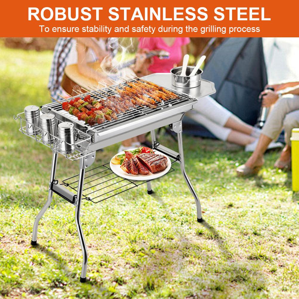 Portable Barbecue Grill Multi-Function Camping Stove Foldable Charcoal Grill with Storage Basket Charcoal BBQ Grill for Camping
