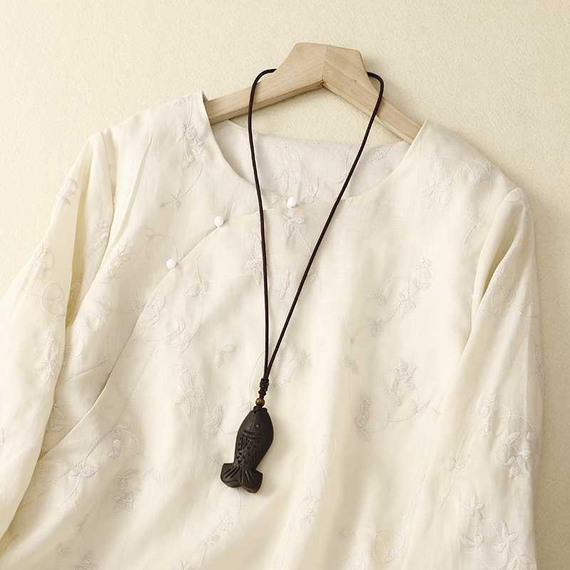 Embroidered Round Neck Shirt Cotton Linen Women's Loose Top