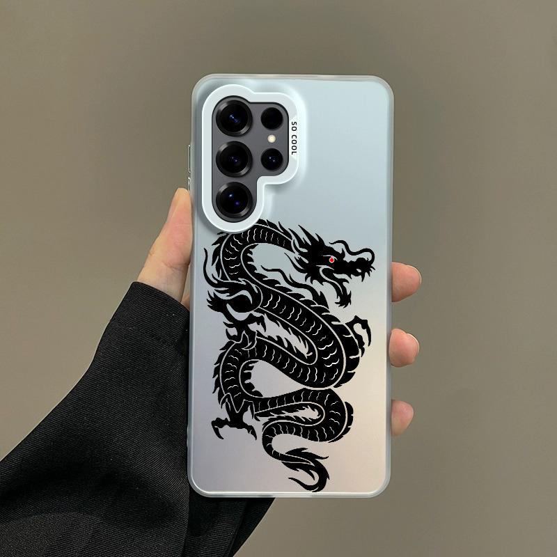 Color Phone Case For Samsung Galaxy S26 S25 S24 S23 S22 Ultra S20 S10 S21 FE 5G Plus Silver IMD Cover Black Dragon Fashion