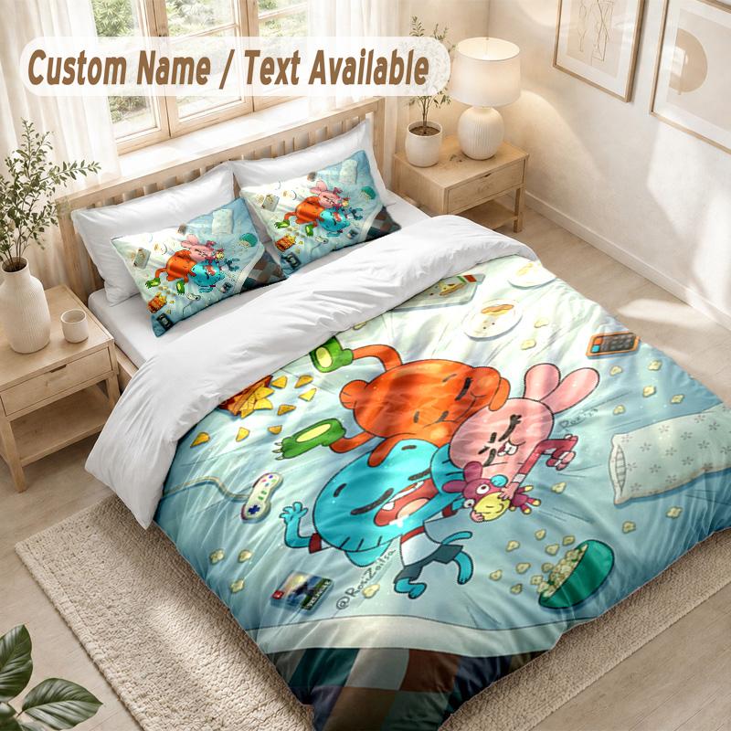 Amazing World of Gumball Bedding Set, 1 Duvet Cover & 2 Pillowcases Soft Comfortable Bedroom Home Textile Decor