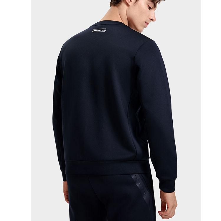 FILA Letter Print Tennis Sports Knit Crew Neck Pullover Sweatshirt Men sweatshirt Dark-Blue A11M313203FNV