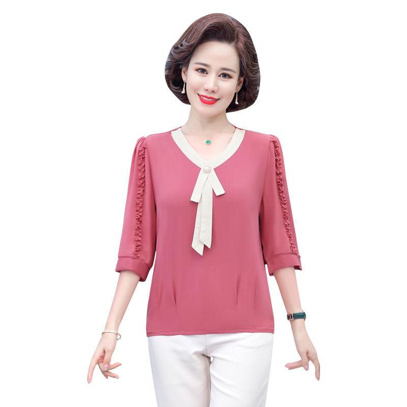 Women's Tops Mom's Summer Fashion Soft Shirt Short Sleeve Pullover Shirt Middle-aged Women