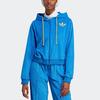Adidas Originals Trefoil Logo Print Zip Hoodie With Drawstring Women Tops Blue IB2046