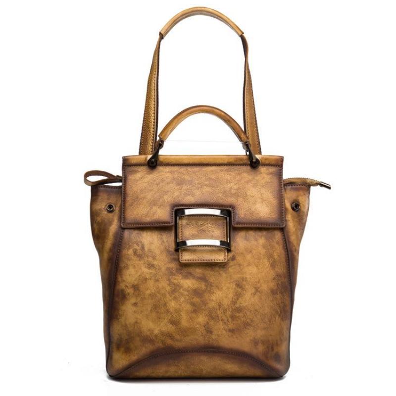 Johnature Retro Genuine Leather Bag Solid Color Backpack Handmade Cowhide Large Capacity Women Backpacks Travel Bags