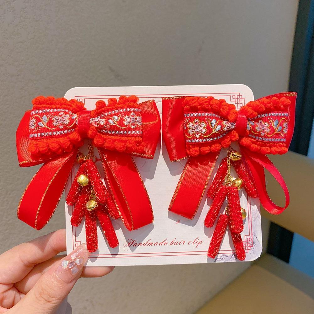 Plush Ball Children's Chinese Hairpin Bow Embroidered Bow Headwear Hanfu Hair Accessories  Kids