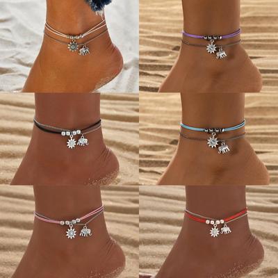 Bohemian Three-Layer Elephant & Sun Charm Anklet