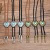 Ethnic Style Men Necklace Silver PU Leather Necklace Geometric Bolo Tie  Male