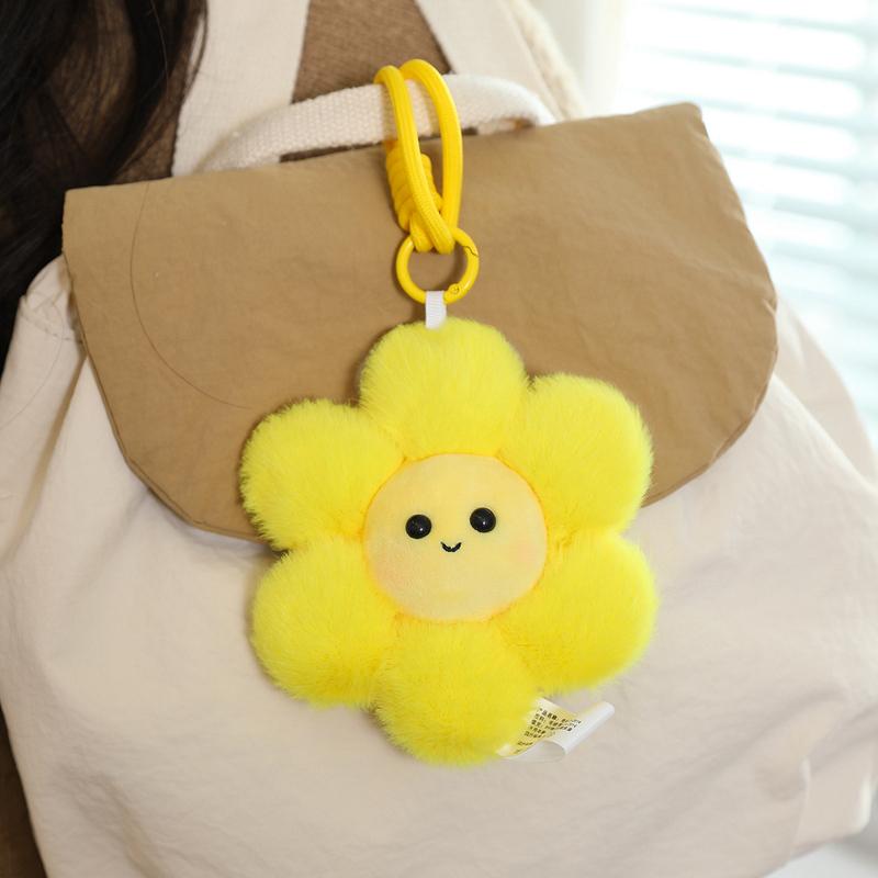 12CM 9pcs Kawaii Smile Sunflower Plush Pendant Toys Colorful Flower Stuffed Plant Doll Bag Keychain Decoration Small Gifts