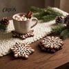 Rustic Christmas Party Supplies 4PCS Wooden Coasters, Hand Painted Snowflake Pattern Table Set of Four Coasters Mats, Heat Resistant Protective