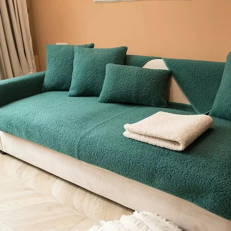 Winter Short Plush Sofa Cushion Non-slip Nordic Simple Style Sitting Cushion Four Seasons for Thickened Fabric Plush Sofa Cover