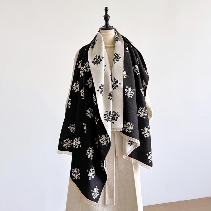 Women'S Elegant Double-Sided Floral Jacquard Pashmina Shawl - Winter Thick Warm Tassel Coldproof Windproof Blanket Scarf