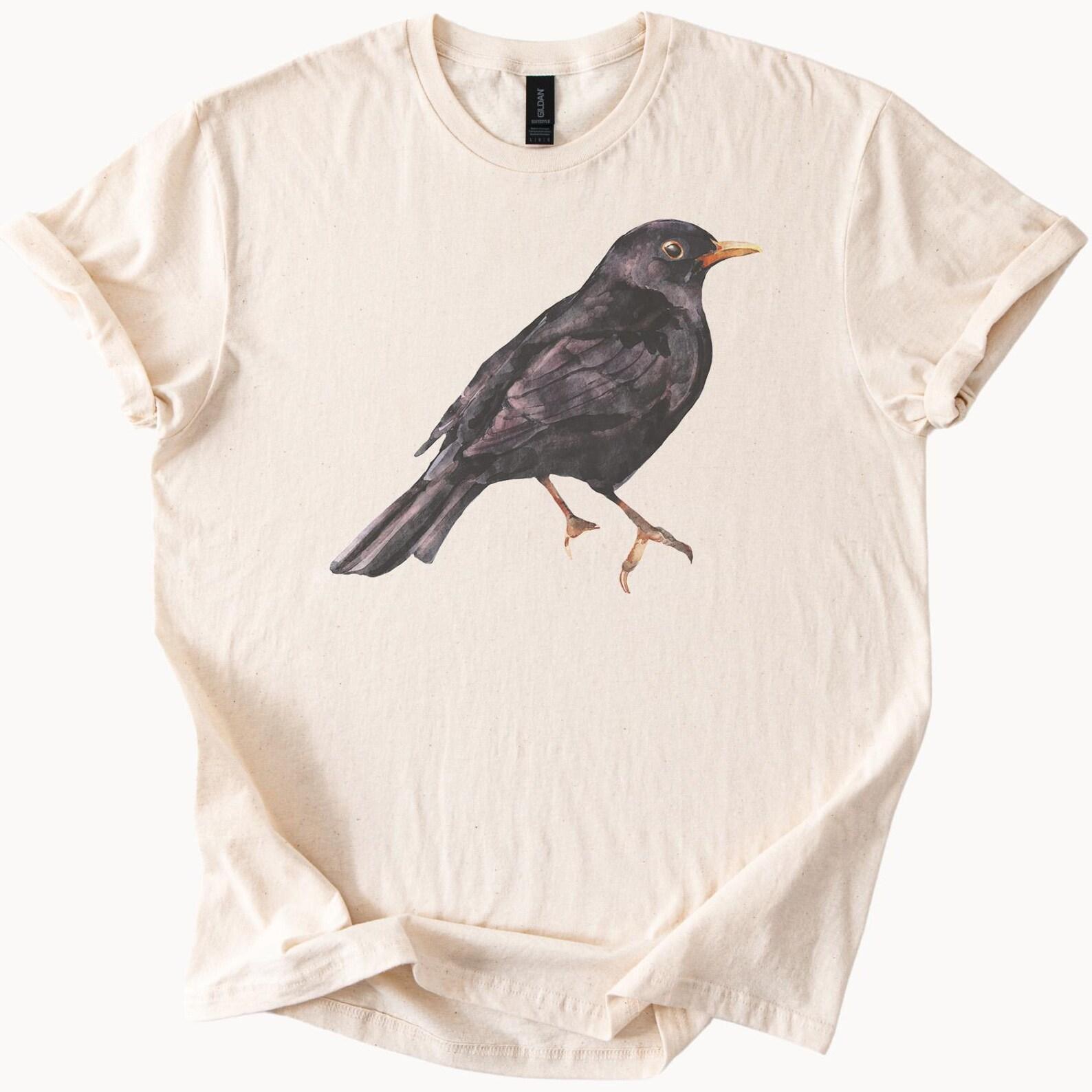Blackbird Graphic T Shirt Realistic Bird Illustration Nature Lover Gift Unique Black Songbird Art Tee Wildlife Animal Top 120