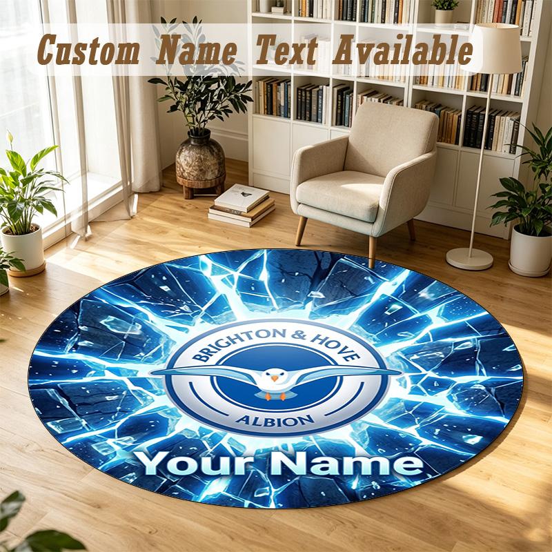Round Rug Custom NameBrighton & Hove Albion Football Pattern Non Slip Carpet Home Floor Decor