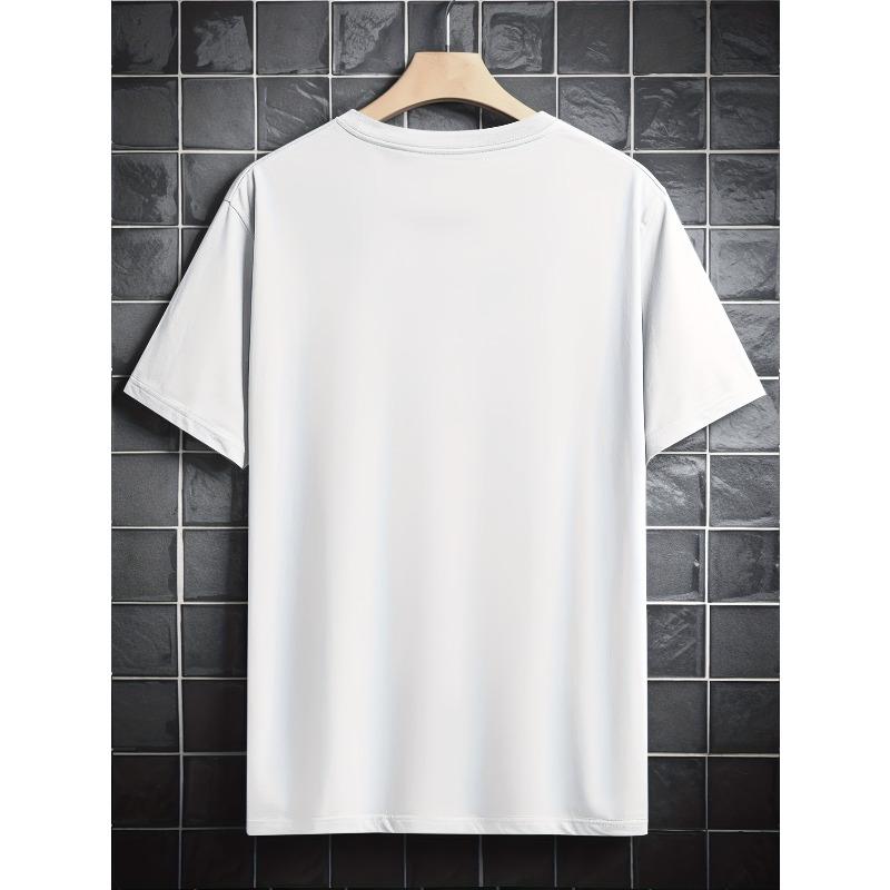 European Sizes Black Background Shrimp Print T-Shirt, Summer, Round Neck Short Sleeve Top, Casual Everyday Wear, Men'S Clothing